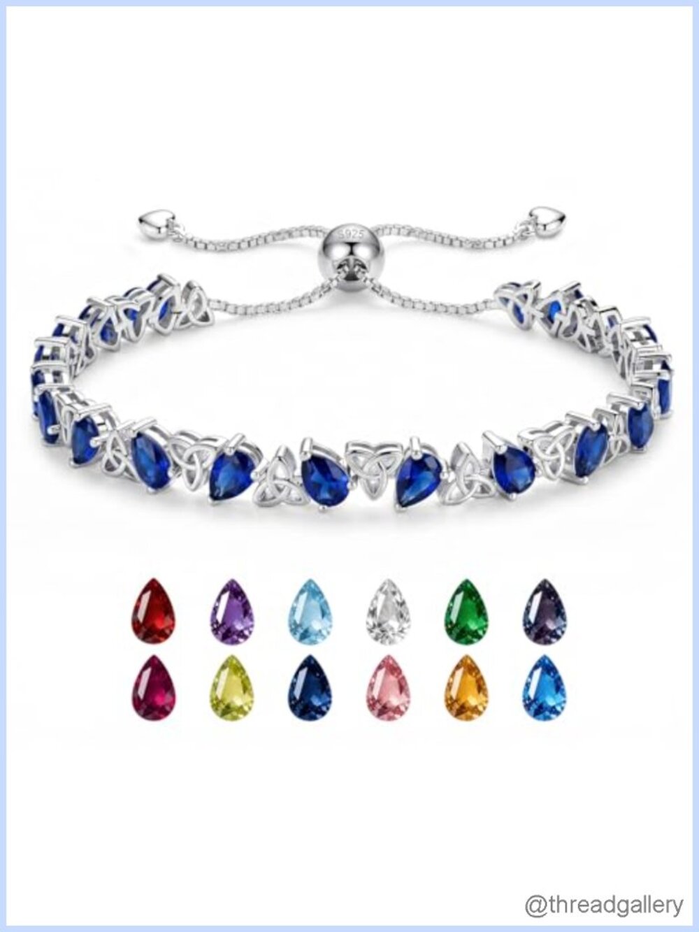 925 Silver Pear Cut Celtic Knot Tennis Bracelet Adjustable Bolo Gift